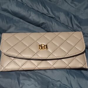 Quilted Cream Leather Envelope Clutch with Gold Accent